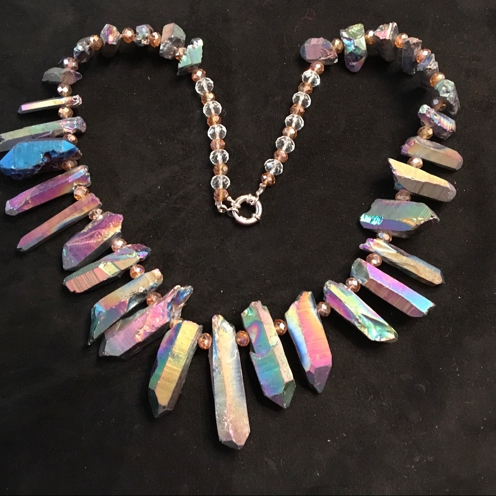 Necklace, Druzy Crystal Pieces, Metallic Multi